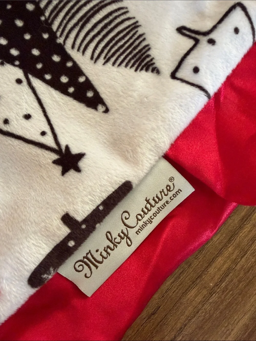 MINKY COUTURE Red Trim Baby Lovey / car seat blank- Holiday Forest Print 20”x11”
